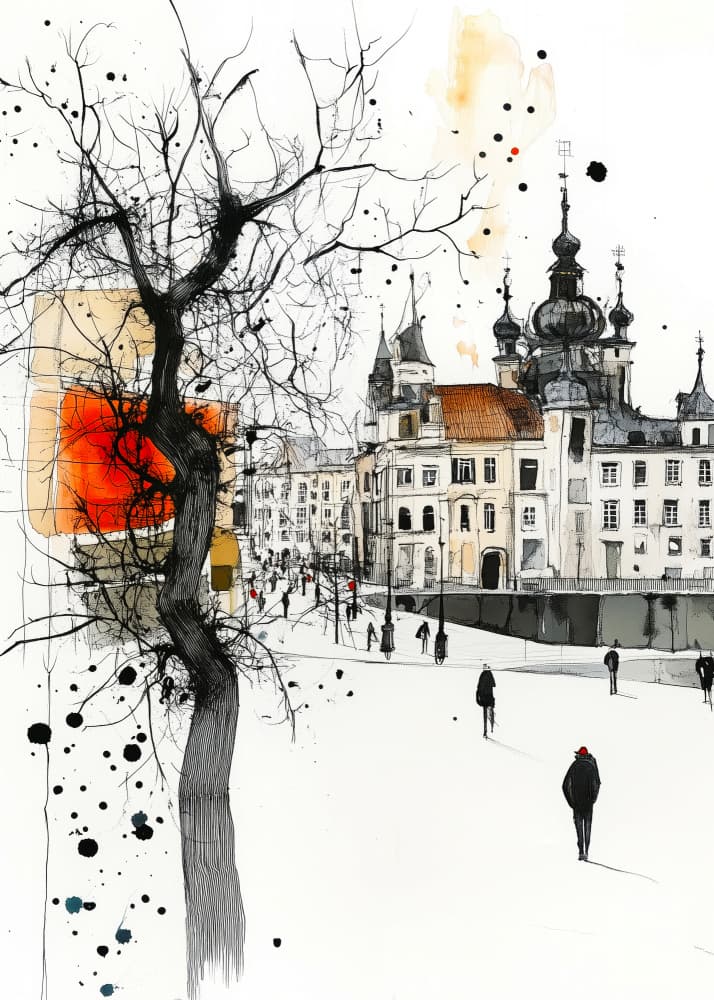 Bare Tree City Stroll by Justyna Jaszke — canvas wall art