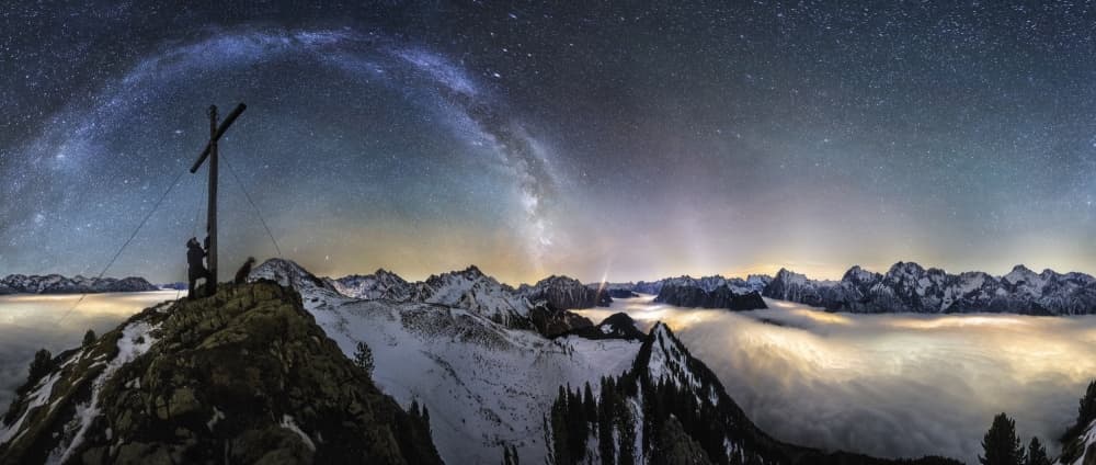 Cross Above Starry Clouds by Dr. Nicholas Roemmelt — canvas wall art
