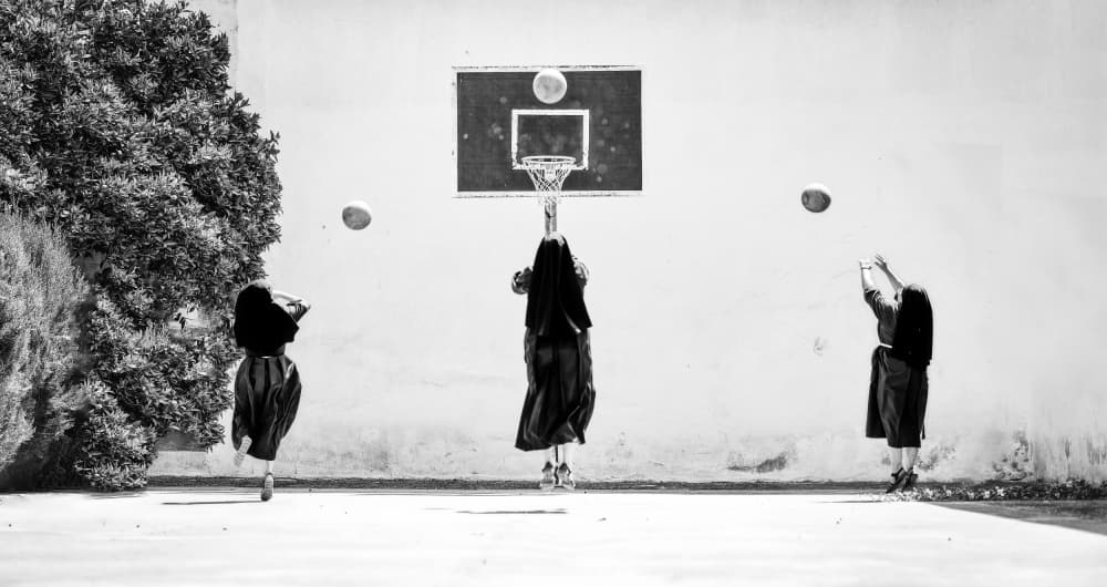 Girls Playing Basketball by Juan Luis Seco — canvas wall art