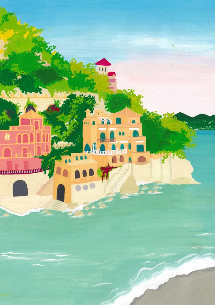 Colorful Mediterranean Coast by zarish chaudhry — canvas wall art
