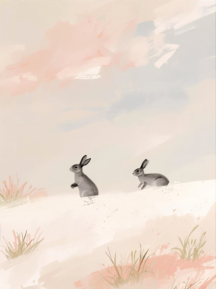Peaceful Rabbits Pastel Dunes by Ohkimiko — canvas wall art