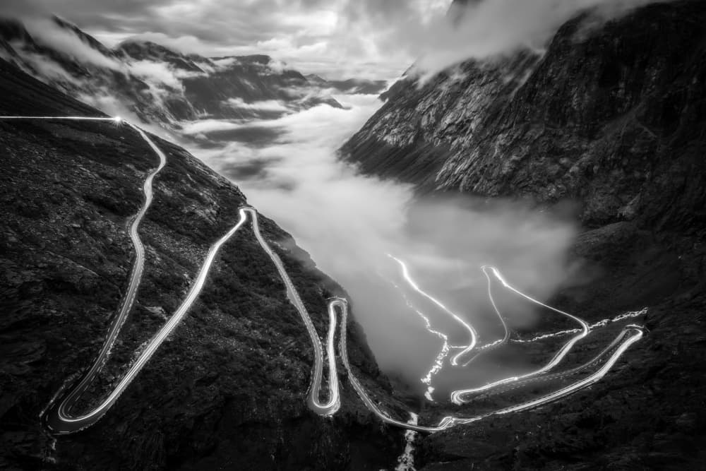 Winding Road Light Trails by Christoph Schaarschmidt — canvas wall art