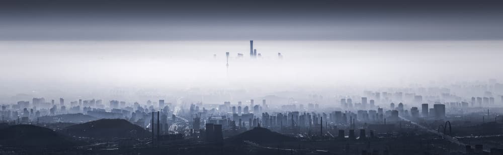 Misty City Skyline by Ran Shen — canvas wall art