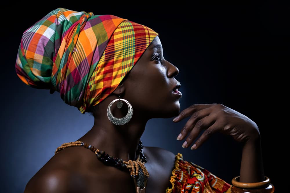 Madras Headwrap Portrait by Hardik Pandya — canvas wall art