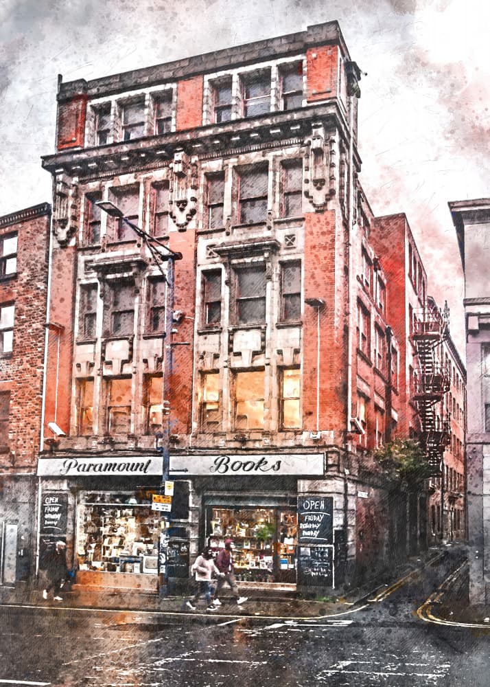 Rainy City Bookshop by Justyna Jaszke — canvas wall art
