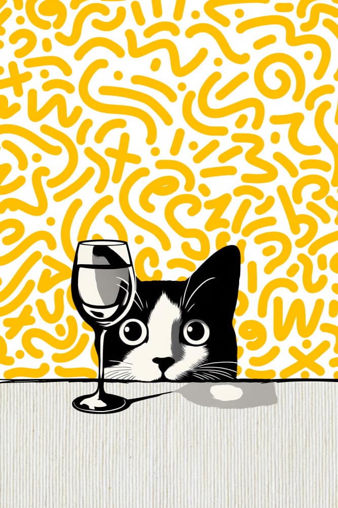 Curious Cat Wine by Tonya van Schalkwyk — canvas wall art