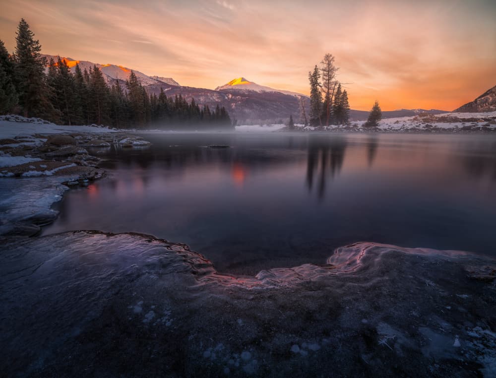 Golden Winter River by Yezimao — canvas wall art
