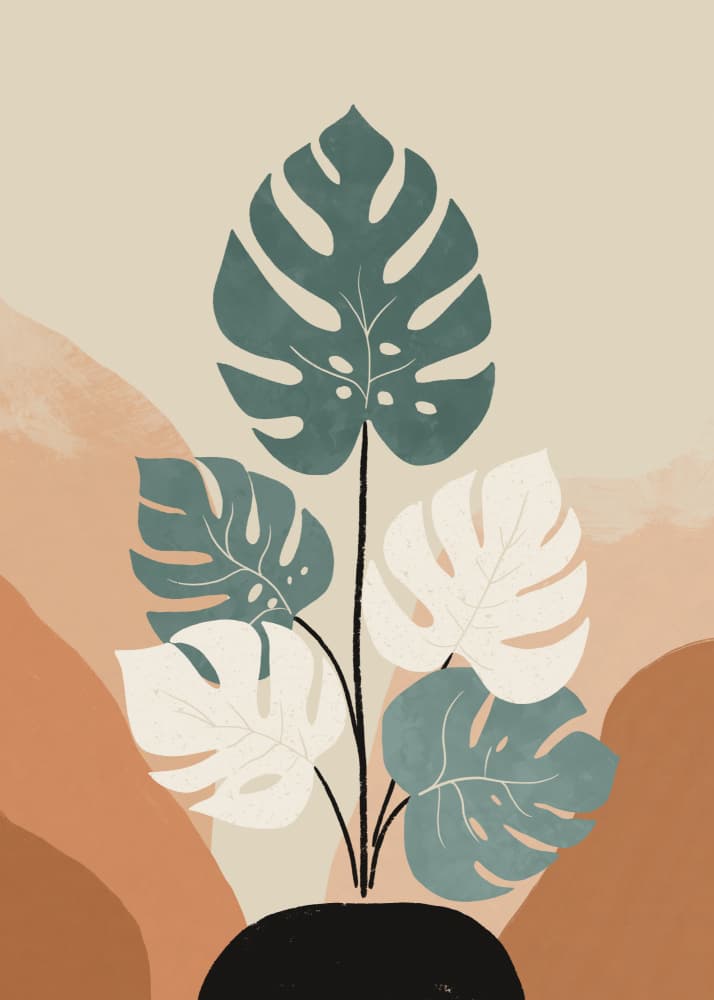 Boho Monstera Leaves by Katarzyna Gąsiorowska — canvas wall art