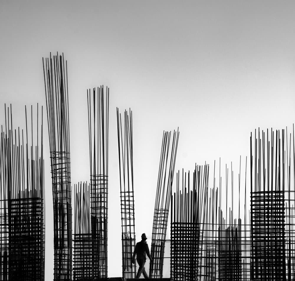 Worker Among Rebar by alizolghadri93 — canvas wall art