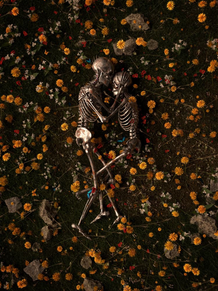 Skeletons In Love by Nicebleed — canvas wall art