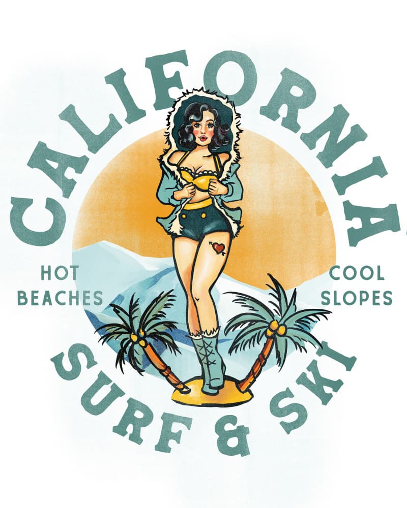 California Surf & Ski Pin Up Art by The Whiskey Ginger — canvas wall art