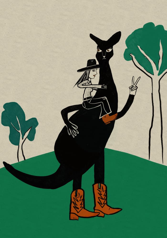 Cowboy Kangaroo Ride by Sharyn Bursic — canvas wall art