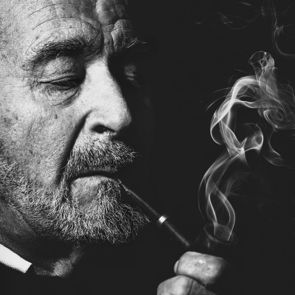 Pensive Man Smoking Pipe by Petar Lupic — canvas wall art
