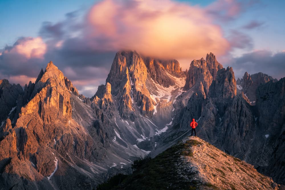 Hiker On Alpine Summit by Yongnan Li (李永男) — canvas wall art