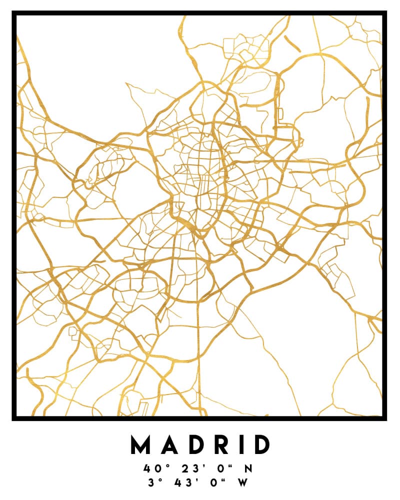 Golden Madrid Map by Emiliano Deificus — canvas wall art