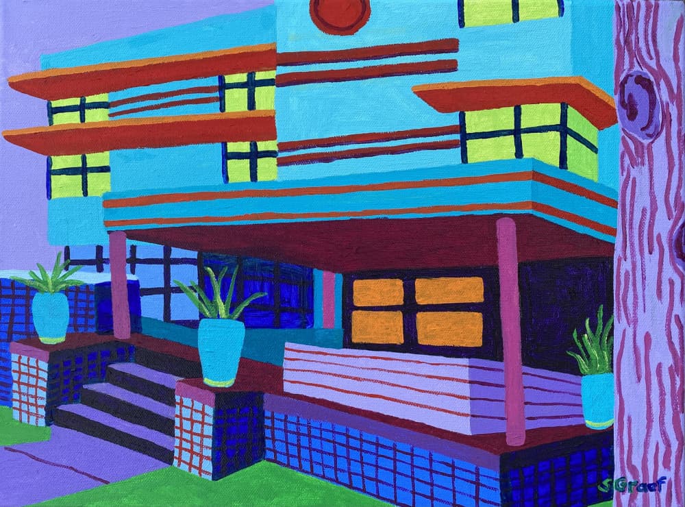 Hotel with Red Trim by Sue Graef — canvas wall art