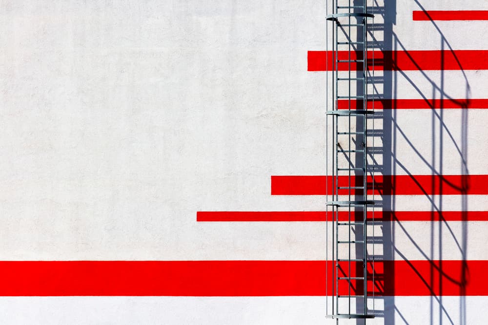 Red Stripes Ladder Shadows by Peter Hrabinsky — canvas wall art