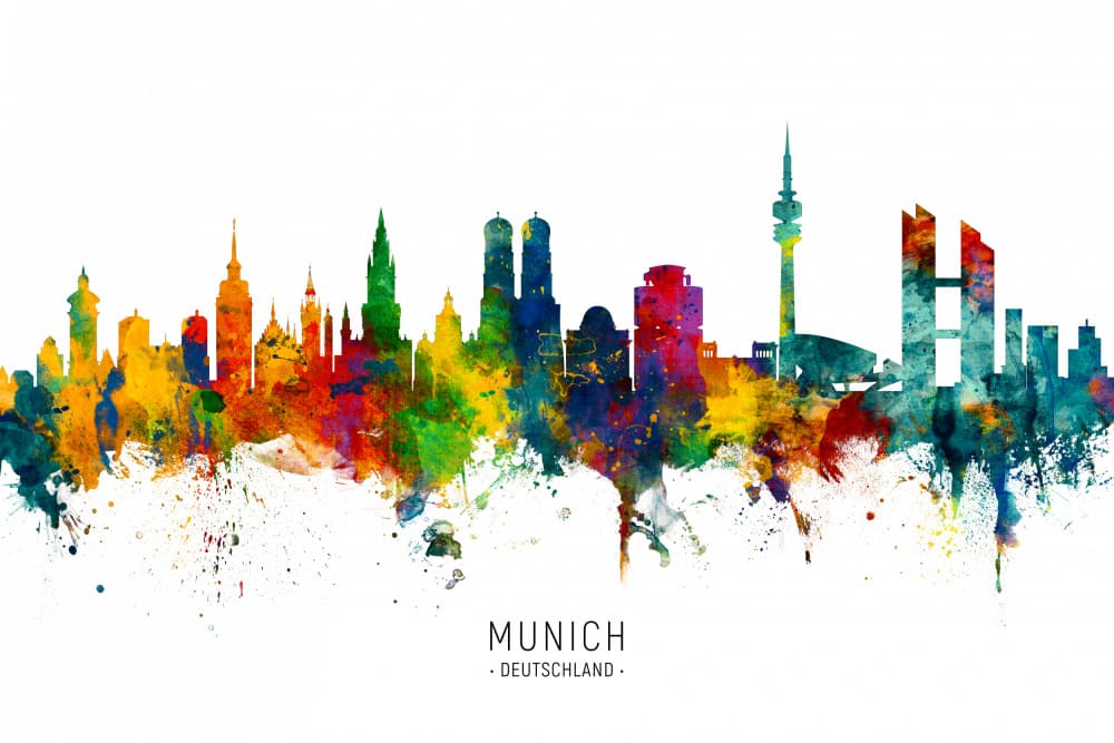 Vibrant Munich Skyline by Michael Tompsett — canvas wall art