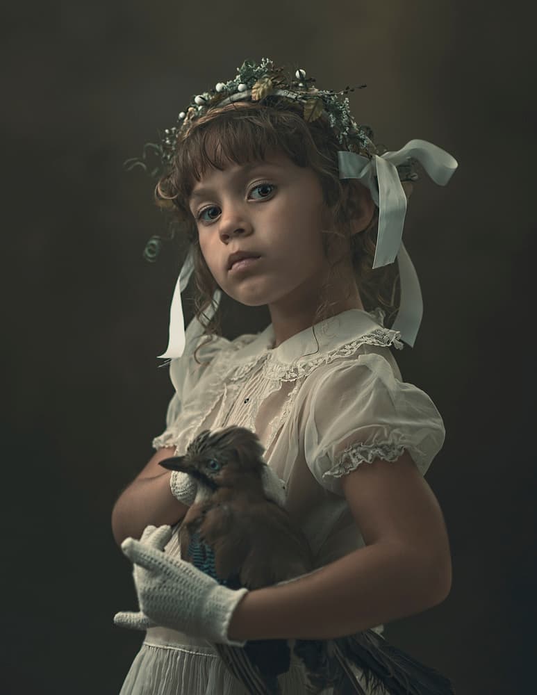Ethereal Girl and Bird by Ewa Cwikla — canvas wall art