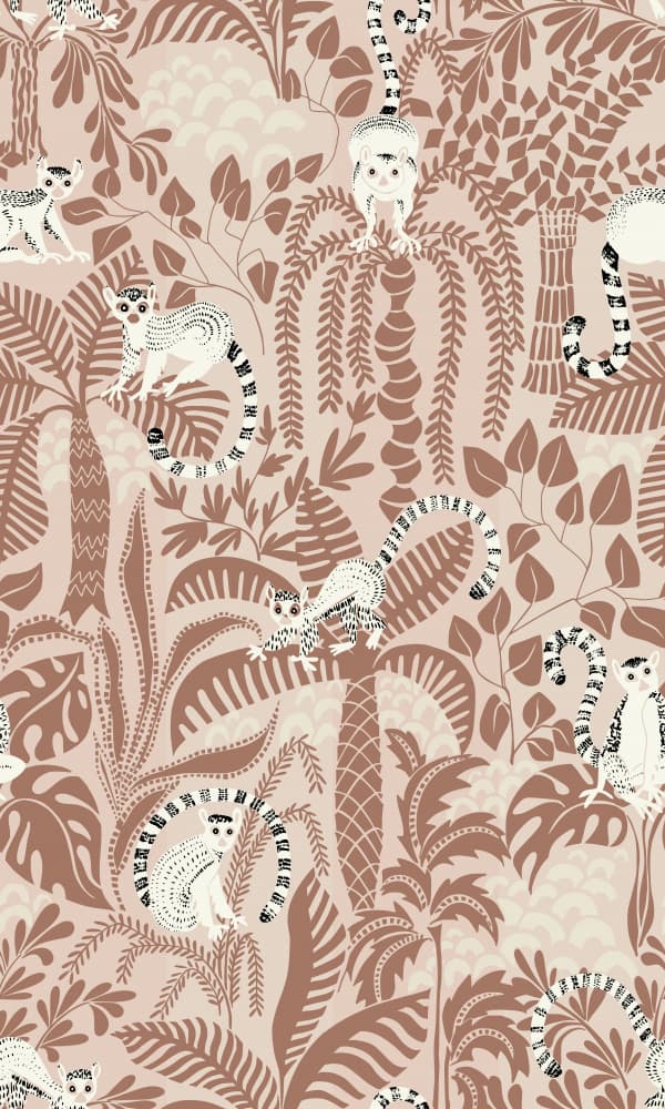 Pink Tropical Lemurs by Annick — canvas wall art