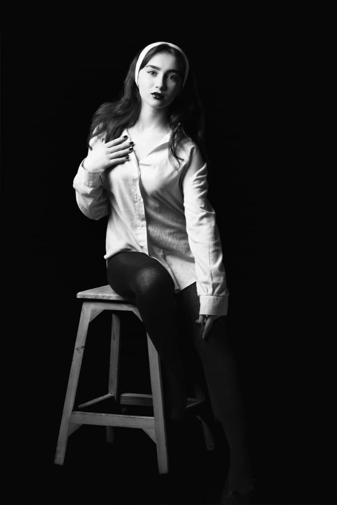 Pensive Black White Portrait by Glamour Studio — canvas wall art