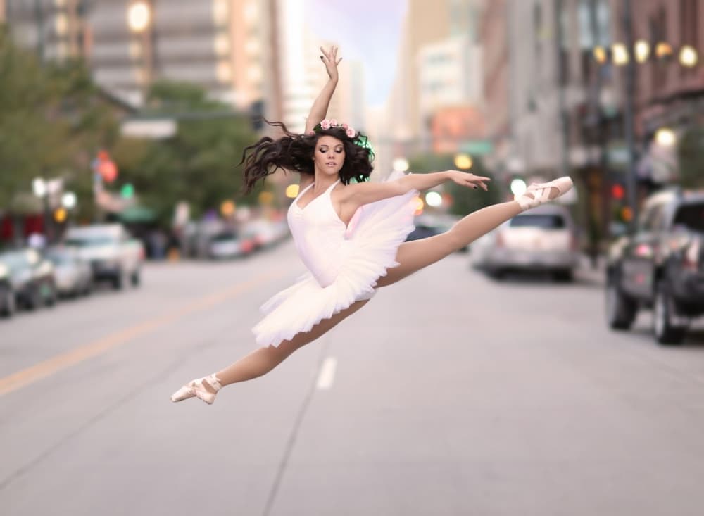 Ballerina City Leap by Katie Andelman — canvas wall art