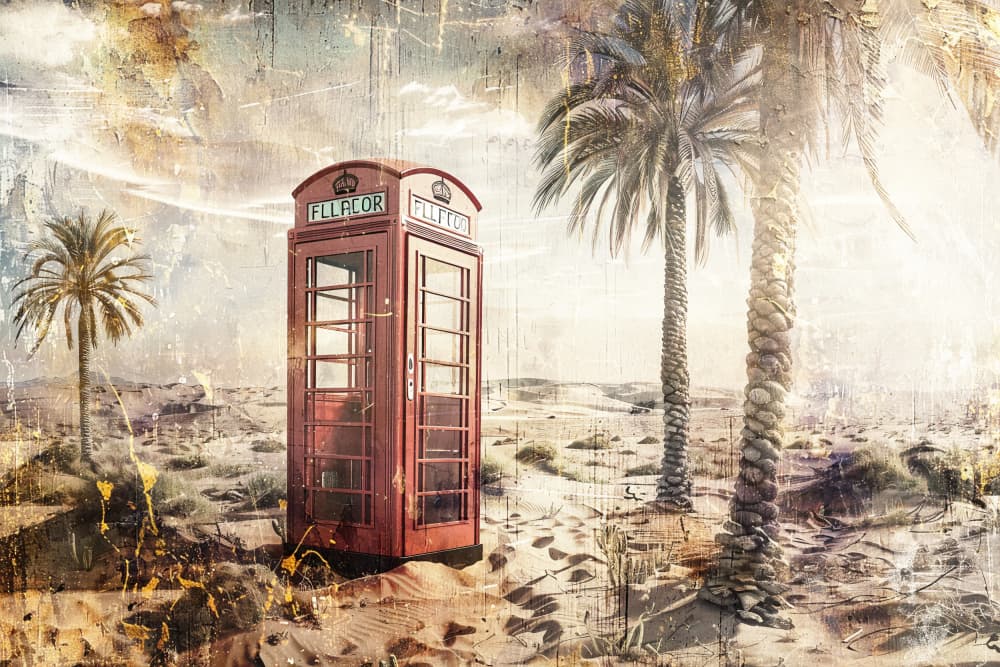 Red Desert Phone Booth by Rafal Kulik — canvas wall art