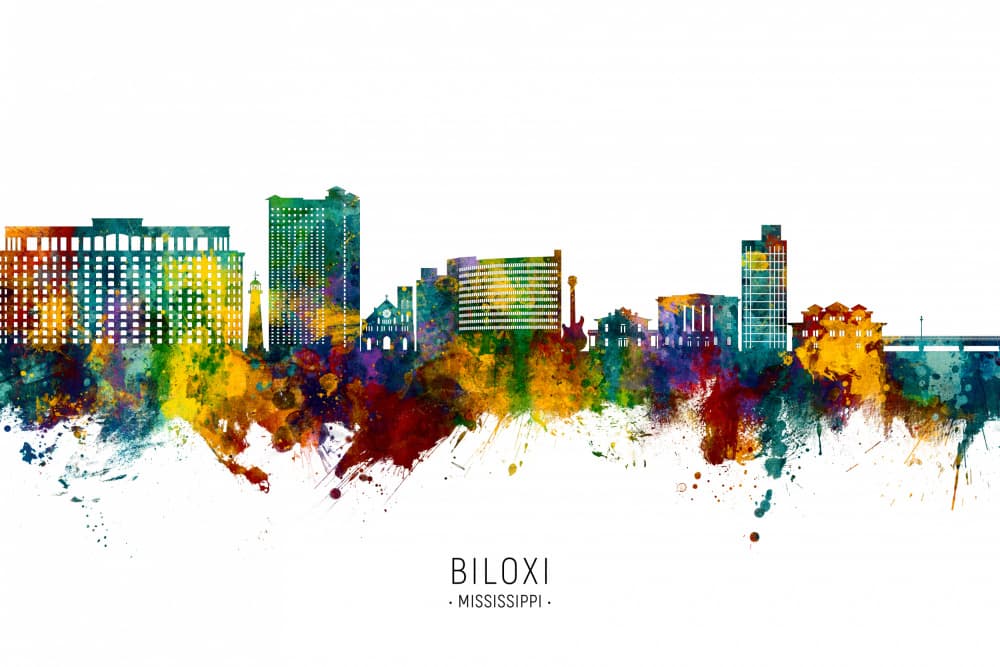 Colorful Biloxi Skyline by Michael Tompsett — canvas wall art