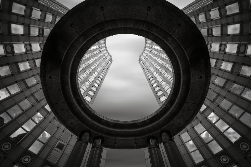 Skyward Urban Symmetry by Jean Vandijck — canvas wall art