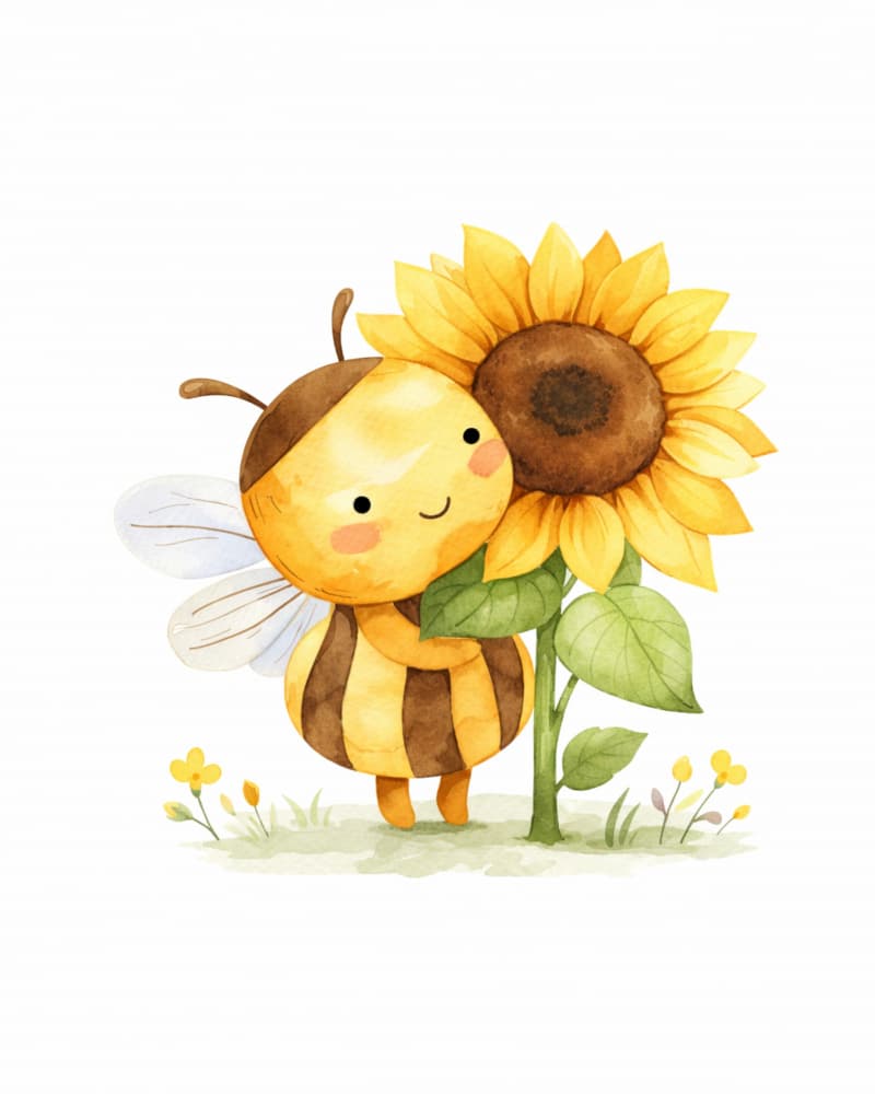 Happy Bee Sunflower by Anda Bieza — canvas wall art