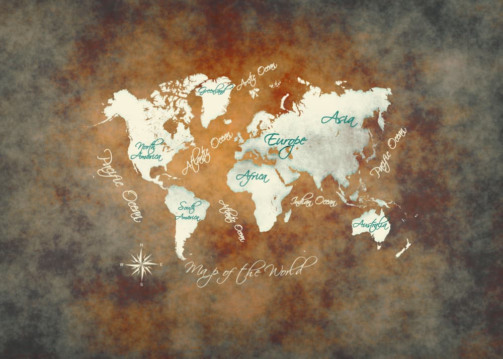 Vintage World Map by Justyna Jaszke — canvas wall art
