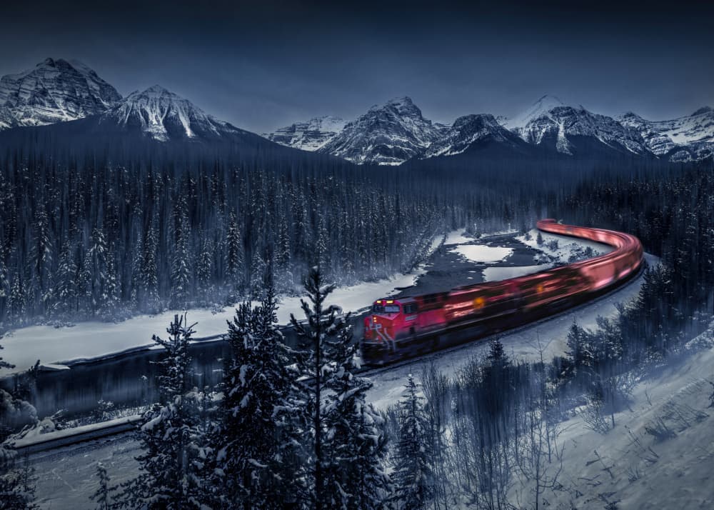 Winter Train Light Trails by Frank W. — canvas wall art