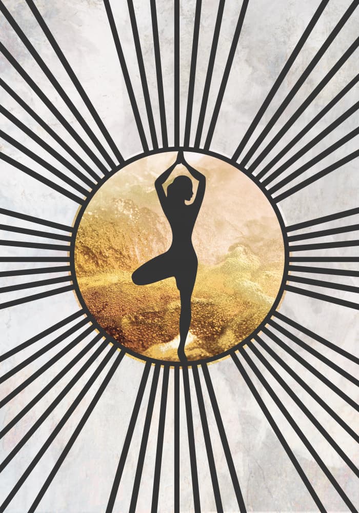 Golden Sun Yoga Silhouette by Sarah Manovski — canvas wall art