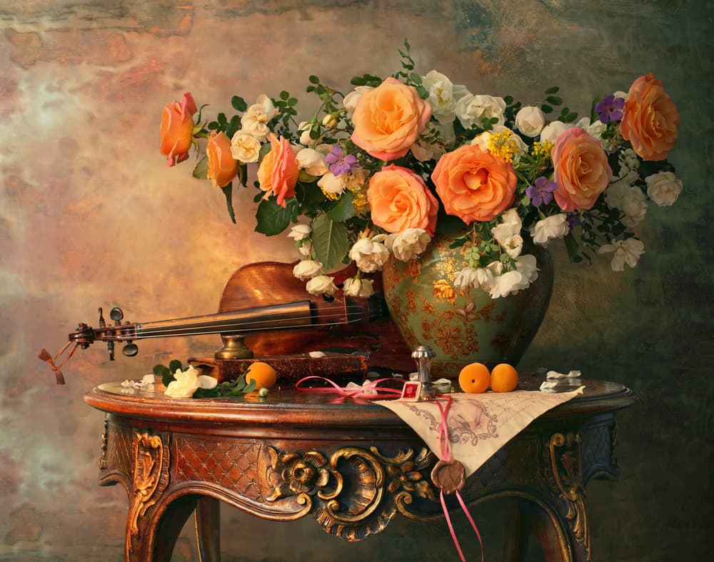 Romantic Roses and Violin by Andrey Morozov — canvas wall art