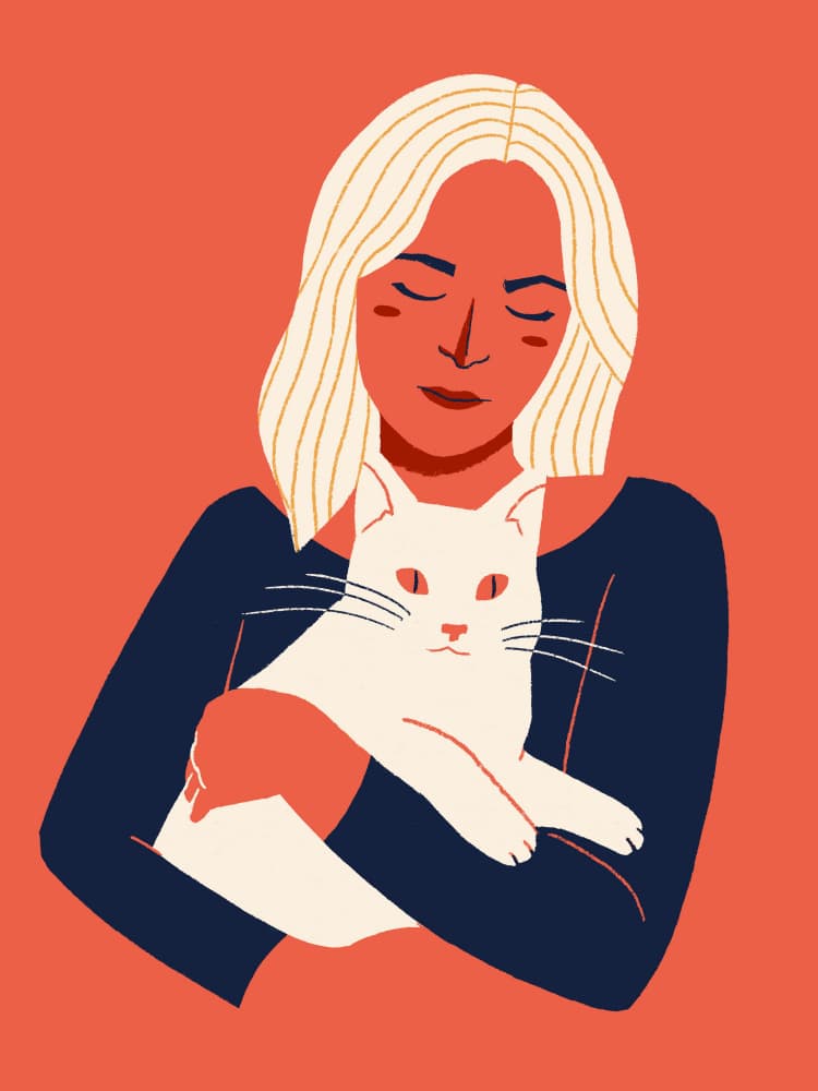 Cozy Woman and Cat by Monika Gregulska — canvas wall art