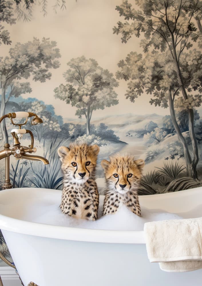 Baby Cheetah Bubble Bath by Niky Rahner — canvas wall art