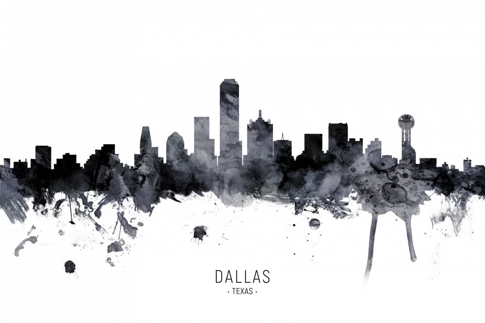 Dallas Watercolor Skyline by Michael Tompsett — canvas wall art