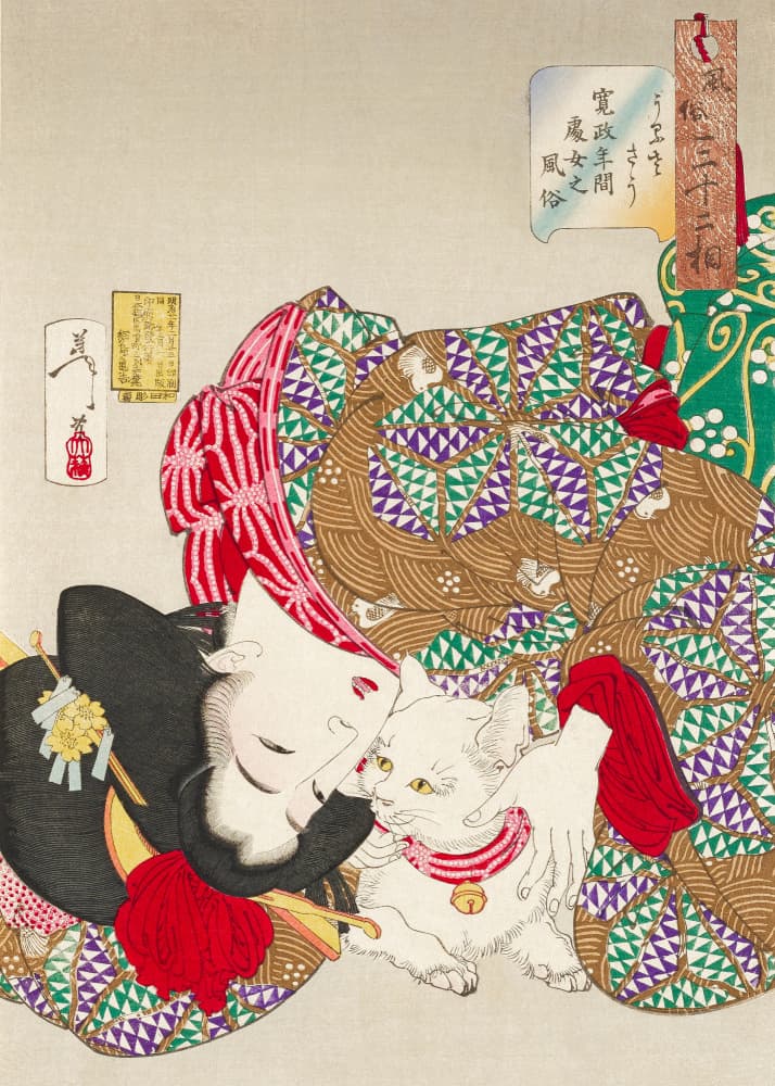 Woman With Pet Kansei Era (1888) By Tsukioka Yoshitoshi by Tsukioka Yoshitoshi — canvas wall art