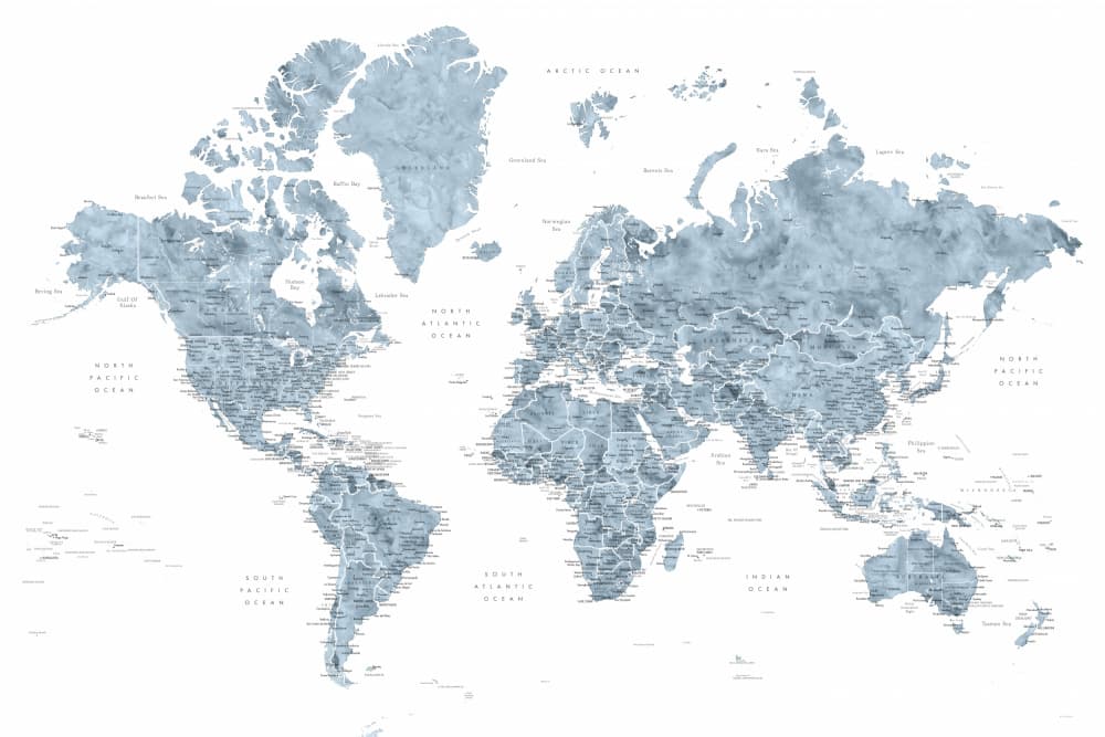 Textured Blue World Map by Rosana Laiz Blursbyai — canvas wall art