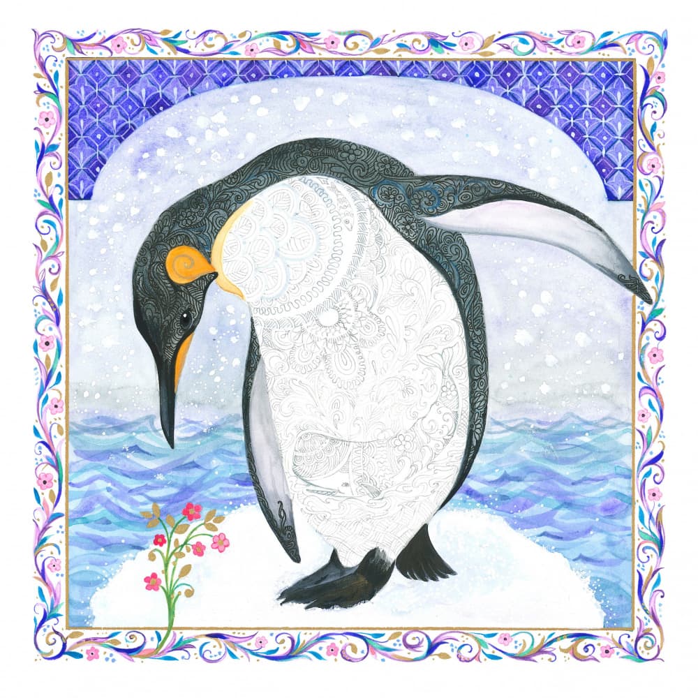 Penguin and Flower by Isabelle Brent — canvas wall art