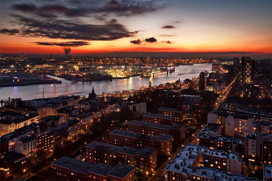 Vibrant Port City Sunset by Stefan Klören — canvas wall art