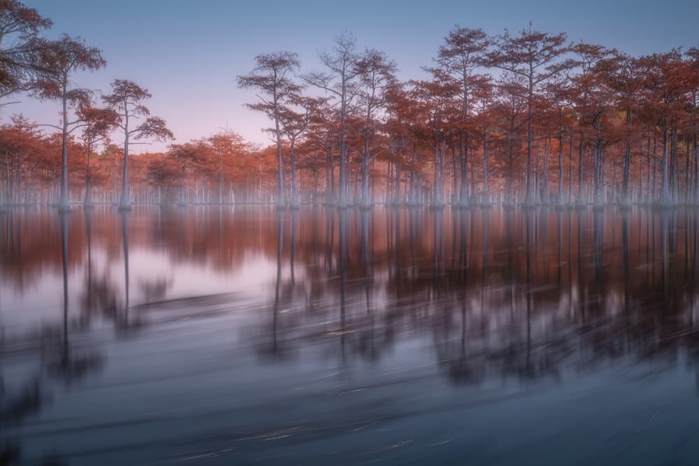 Misty Autumn Lake Reflections by Alexandr Kukrinov — canvas wall art