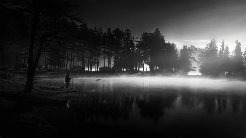Misty Night Fisherman by Todor Tanev — canvas wall art