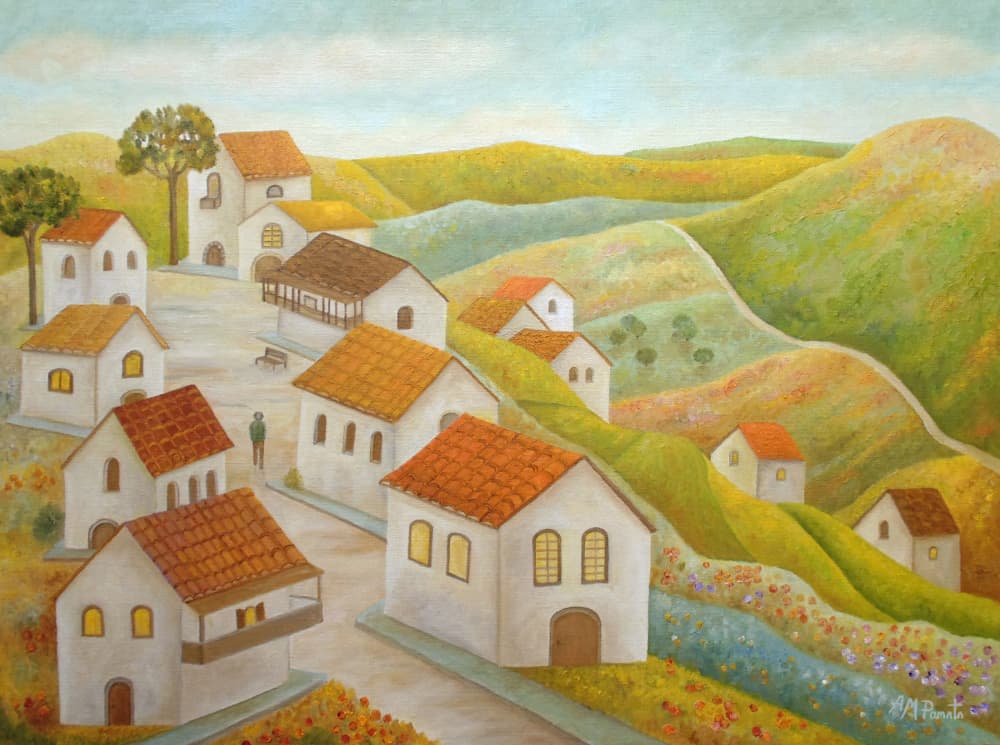 Idyllic Hilltop Village by Angeles M. Pomata — canvas wall art