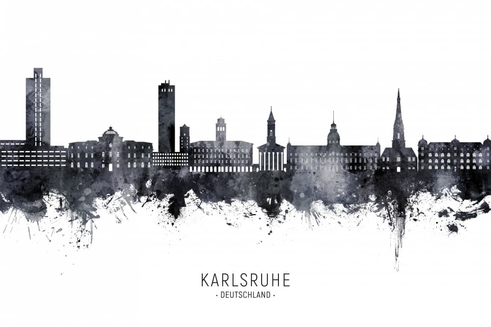 Watercolor Karlsruhe Skyline by Michael Tompsett — canvas wall art