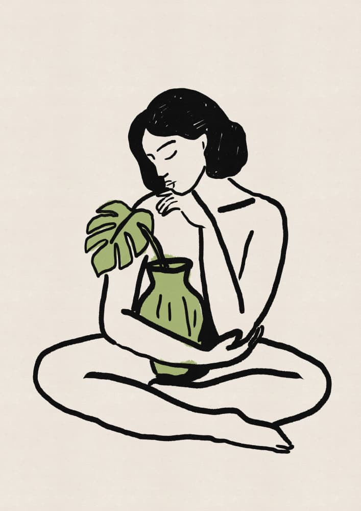 Serene Woman and Monstera by Nicholas — canvas wall art