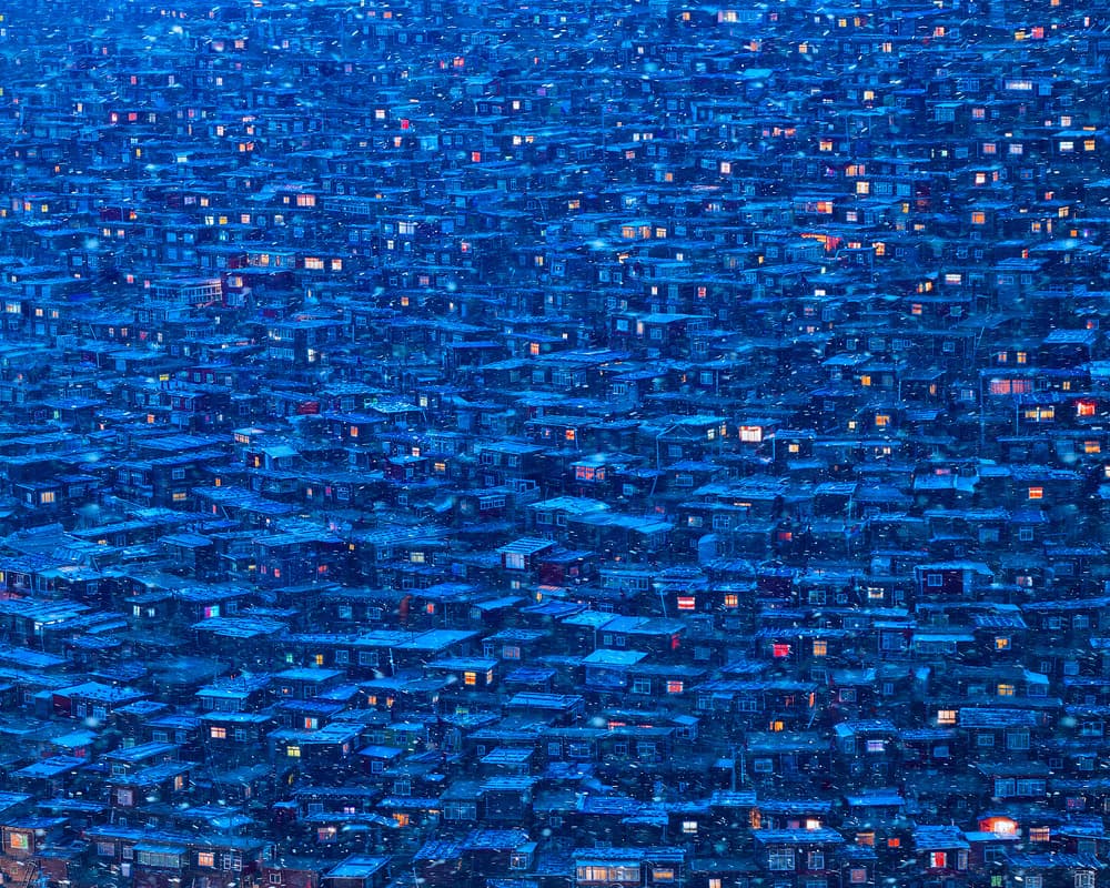 Glowing Winter Homes by Shu-Guang Yang — canvas wall art