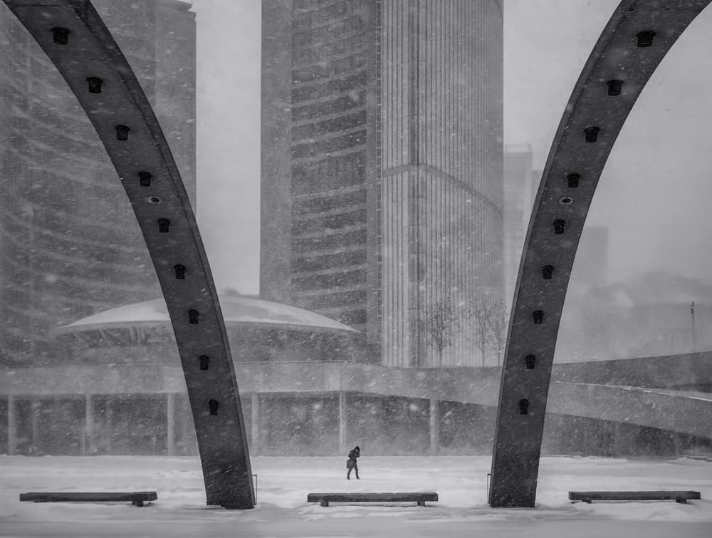 Snowy City Solitude by Richard Huang — canvas wall art