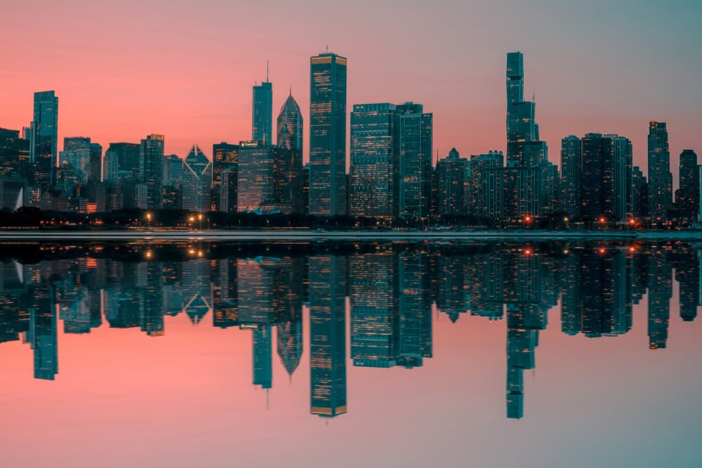 Twilight City Reflection by Sophia Li — canvas wall art