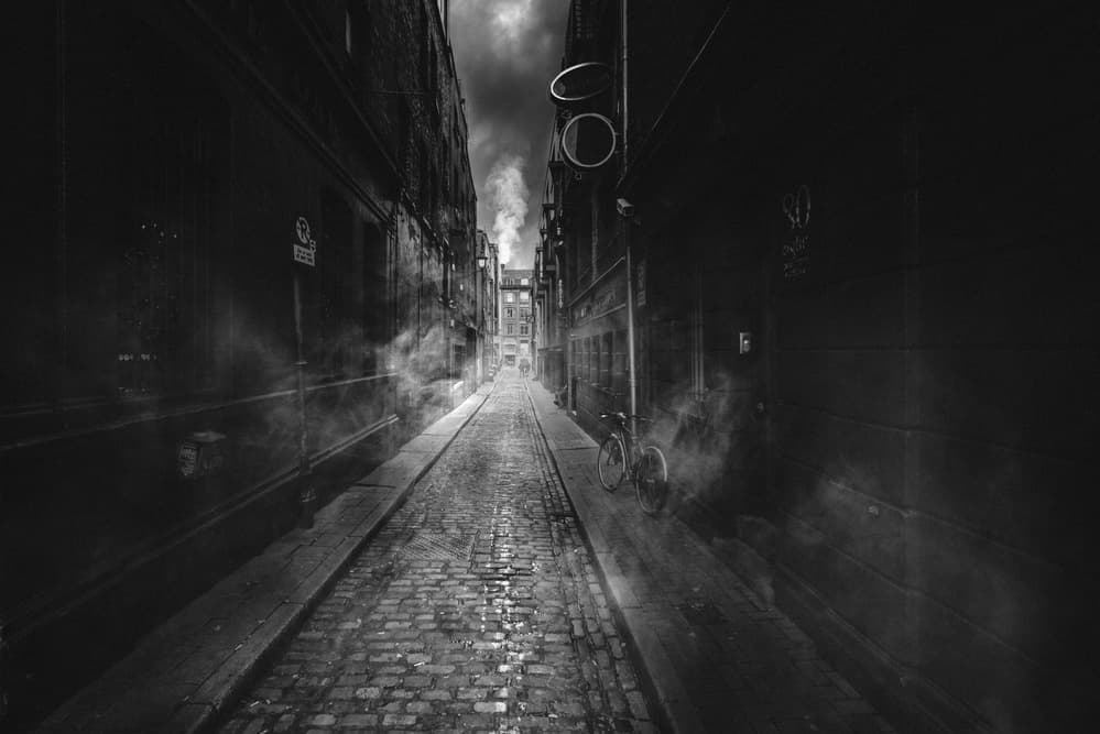Foggy Cobblestone Alley by Andrea Fraccaroli — canvas wall art